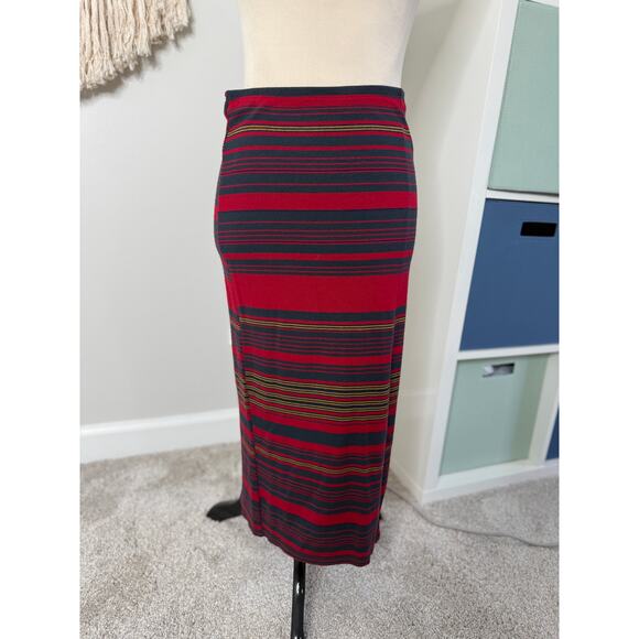 Abercrombie & Fitch Red Striped Bodycon Midi Skirt L Holiday Ladcore Rugby Xmas - Picture 1 of 7